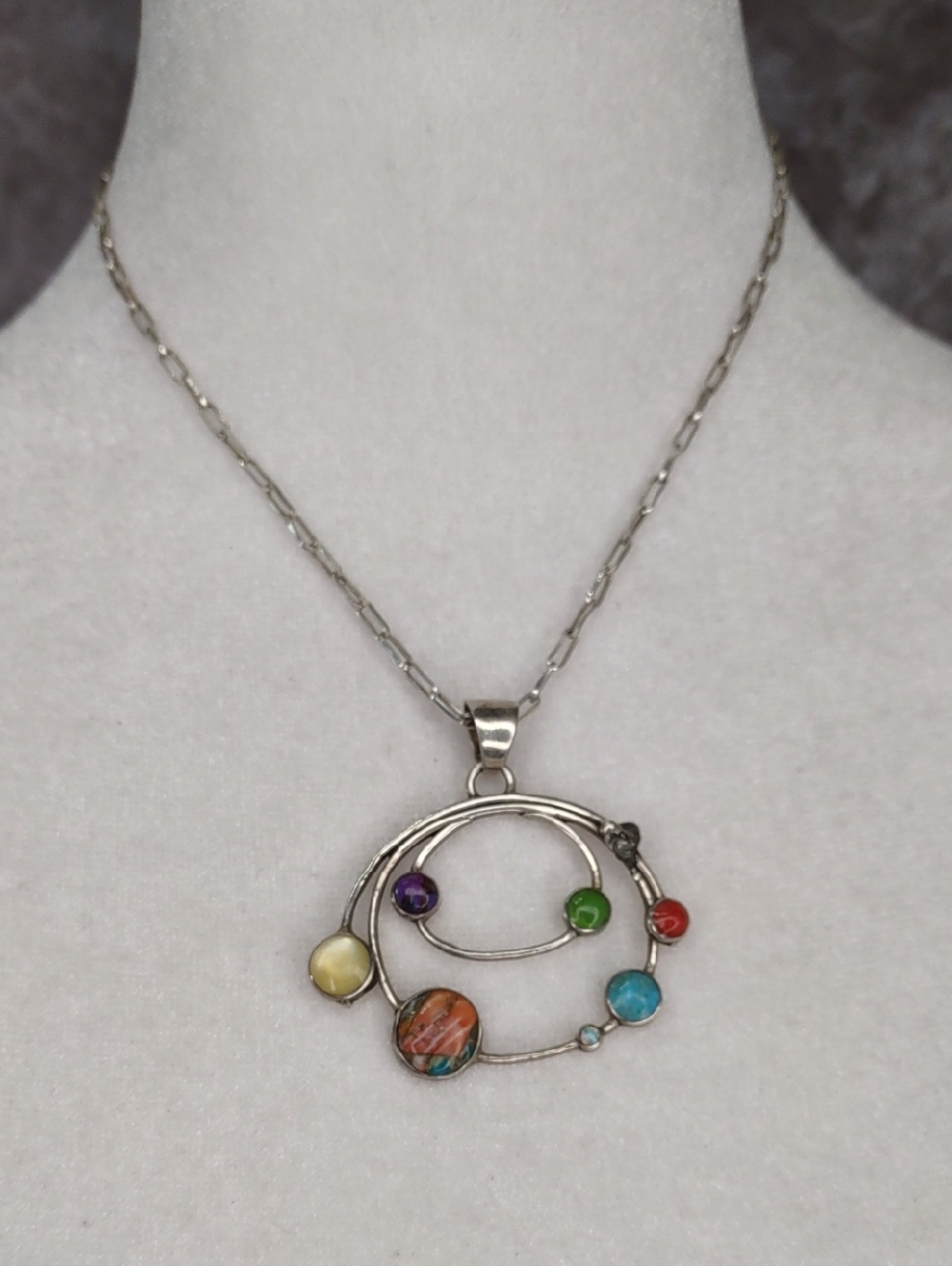 Artisan Crafted Sterling Silver/Multicolor Orbit Pendant Necklace